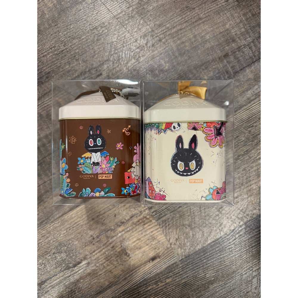 NEW 2 Godiva X Labubu Milk Chocolate Hazelnut Dark Chocolate Ganache Tins